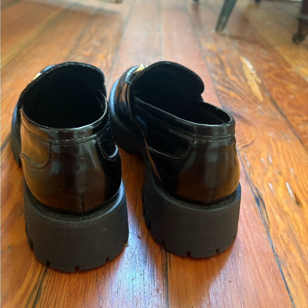 Steve Madden Black Loafers with Gold buckle, “Lando black leather” - Picture 5 of 8